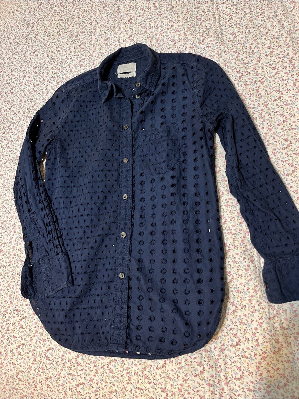 J. Crew Womens Navy Eyelet Button-Down Shirt. Small